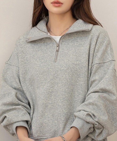 DAY CLOSET（デイ クローゼット）の「【裏起毛/2WAY/ハーフジップ/スタンドネック】気分でアレンジできる長袖カデットカラースウェット レディース（スウェット・レディース・スミクロ/グレー・FREE）」の20枚目の写真