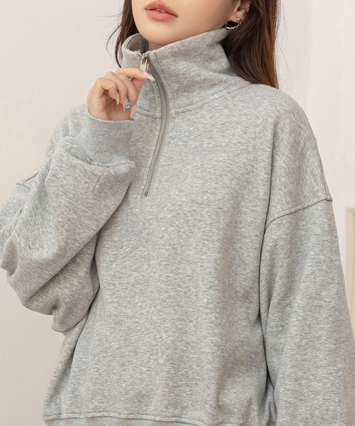 DAY CLOSET（デイ クローゼット）の「【裏起毛/2WAY/ハーフジップ/スタンドネック】気分でアレンジできる長袖カデットカラースウェット レディース（スウェット・レディース・スミクロ/グレー・FREE）」の21枚目の写真