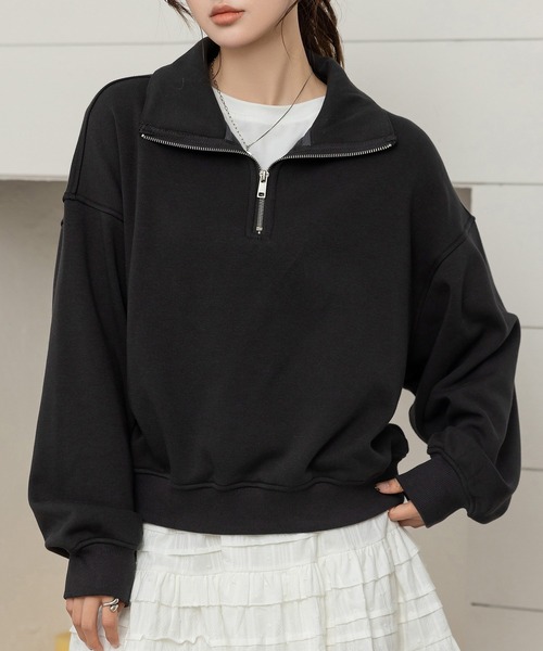 DAY CLOSET（デイ クローゼット）の「【裏起毛/2WAY/ハーフジップ/スタンドネック】気分でアレンジできる長袖カデットカラースウェット レディース（スウェット・レディース・スミクロ/グレー・FREE）」の22枚目の写真