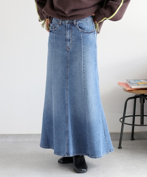 cepo（セポ）の「【美脚＆細見えシルエット♪】マーメイドデニムスカート（デニムスカート・レディース・ブルー系1/ワンウォッシュ/ブルー系2・S/M/L）」の3枚目の写真