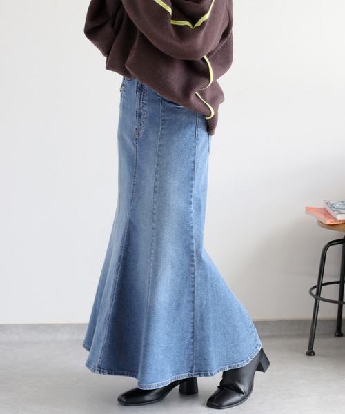 cepo（セポ）の「【美脚＆細見えシルエット♪】マーメイドデニムスカート（デニムスカート・レディース・ブルー系1/ワンウォッシュ/ブルー系2・S/M/L）」の17枚目の写真