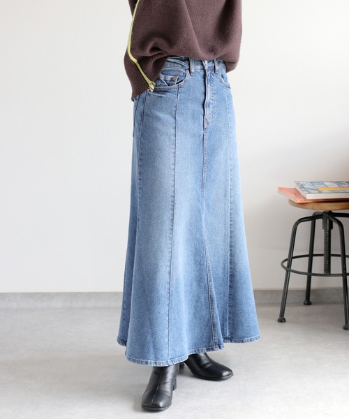 cepo（セポ）の「【美脚＆細見えシルエット♪】マーメイドデニムスカート（デニムスカート・レディース・ブルー系1/ワンウォッシュ/ブルー系2・S/M/L）」の21枚目の写真