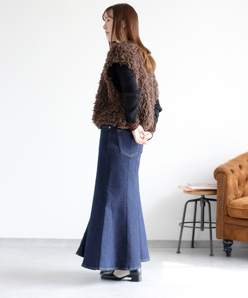 cepo（セポ）の「【美脚＆細見えシルエット♪】マーメイドデニムスカート（デニムスカート・レディース・ブルー系1/ワンウォッシュ/ブルー系2・S/M/L）」の5枚目の写真