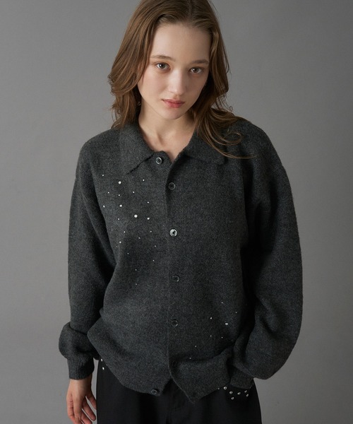 ONCILY(オンシェリー)の「RHINESTONE KNIT POLO CARDIGAN / ラインストーンニットポロカーディガン(カーディガン/ボレロ・メンズ・チャコールグレー/ブルー・SMALL/MEDIUM/LARGE)」の11枚目の写真