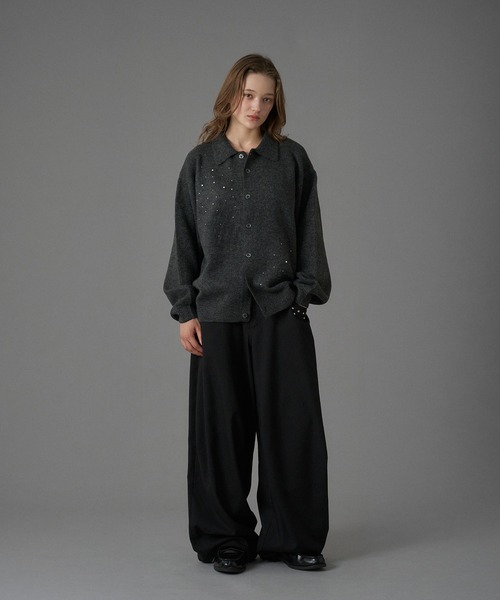 ONCILY(オンシェリー)の「RHINESTONE KNIT POLO CARDIGAN / ラインストーンニットポロカーディガン(カーディガン/ボレロ・メンズ・チャコールグレー/ブルー・SMALL/MEDIUM/LARGE)」の14枚目の写真