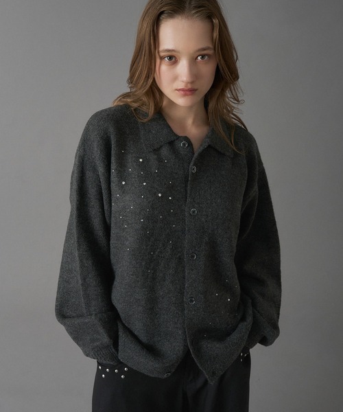 ONCILY(オンシェリー)の「RHINESTONE KNIT POLO CARDIGAN / ラインストーンニットポロカーディガン(カーディガン/ボレロ・メンズ・チャコールグレー/ブルー・SMALL/MEDIUM/LARGE)」の12枚目の写真