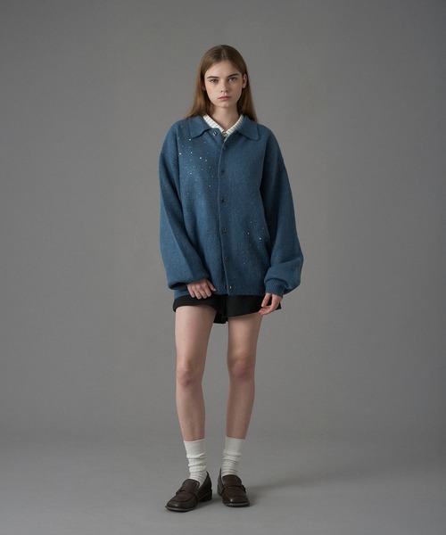 ONCILY（オンシェリー）の「RHINESTONE KNIT POLO CARDIGAN / ライン