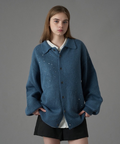 STONE  2009ss コットンニット カーディガン S y2k ONCILY（オンシェリー）の「RHINESTONE KNIT POLO CARDIGAN / ライン