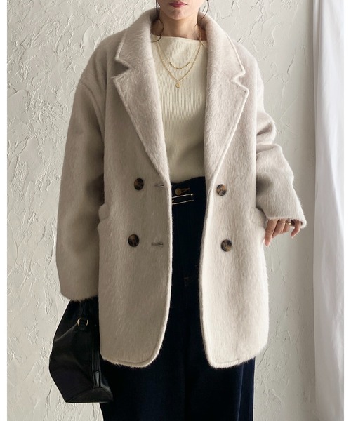 セール】ミドル丈ダブルブレストシャギーチェスターコート（チェスター