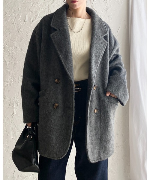 セール】ミドル丈ダブルブレストシャギーチェスターコート（チェスター