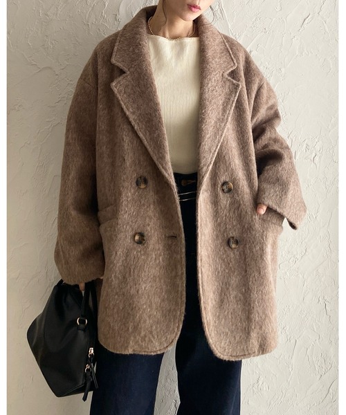 セール】ミドル丈ダブルブレストシャギーチェスターコート（チェスター