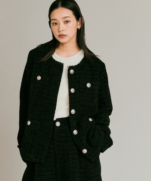 ウールミックス ツイード ノーカラー ジャケット / Wool-Blend Tweed Collarless Jacket