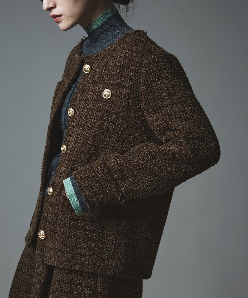 ウールミックス ツイード ノーカラー ジャケット / Wool-Blend Tweed Collarless Jacket