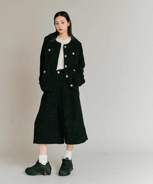 ウールミックス ツイード ノーカラー ジャケット / Wool-Blend Tweed Collarless Jacket