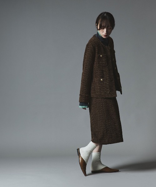 ウールミックス ツイード ノーカラー ジャケット / Wool-Blend Tweed Collarless Jacket