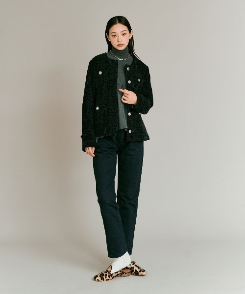 ウールミックス ツイード ノーカラー ジャケット / Wool-Blend Tweed Collarless Jacket