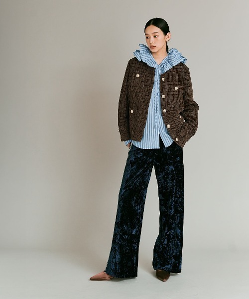 ウールミックス ツイード ノーカラー ジャケット / Wool-Blend Tweed Collarless Jacket