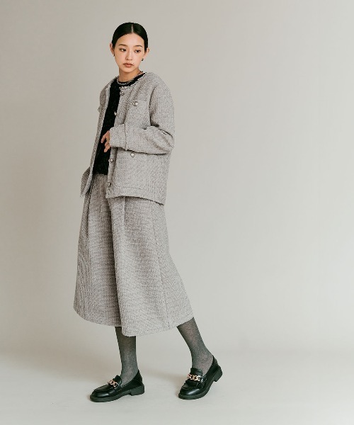 ウールミックス ツイード ノーカラー ジャケット / Wool-Blend Tweed Collarless Jacket