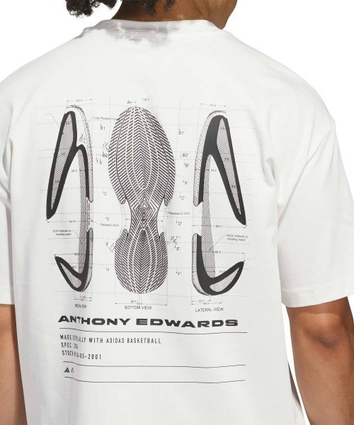 adidas(アディダス)の「adidas ANTHONY EDWARDS GFX SCHEMATIC TEE(アディダス アンソニー・エドワーズ GFX スキーマティック Tシャツ)(Tシャツ/カットソー・メンズ・ホワイト系/ブルー系・MEDIUM/LARGE/X-LARGE)」の5枚目の写真