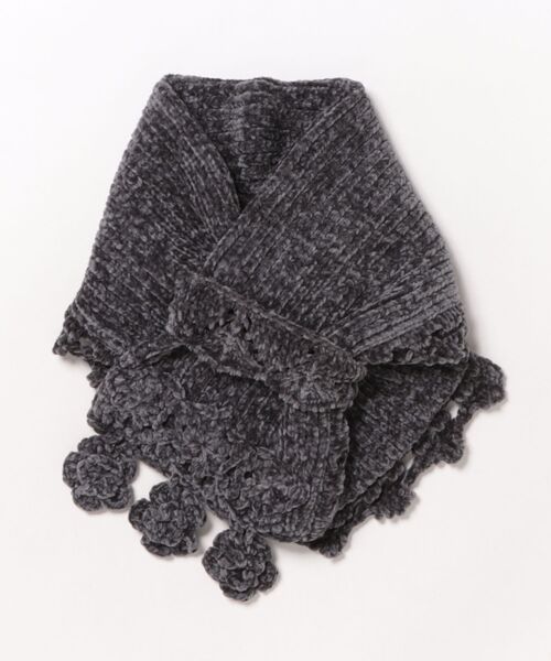 フラワーかぎ針モチーフ＆スカラップモールヤーンマフラー（マフラー