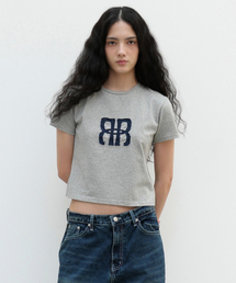 Square Logo Denim Top - Gray