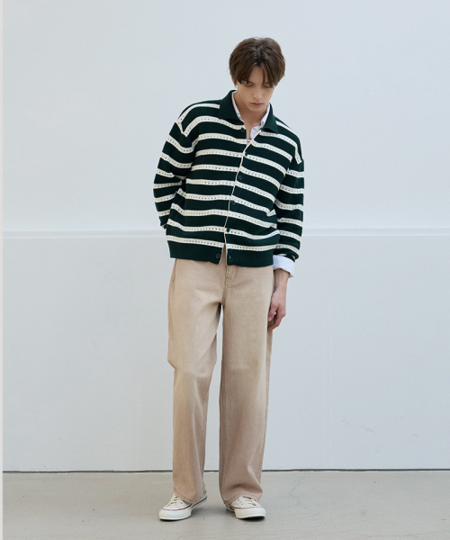NODU（ノードユー）の「スカシストライプカラー ニットカーディガン [グリーン]（カーディガン/ボレロ・メンズ・その他・MEDIUM/LARGE）」の2枚目の写真