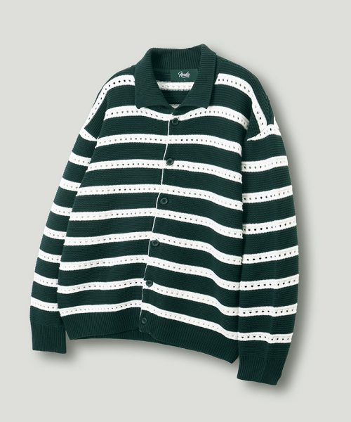 NODU（ノードユー）の「スカシストライプカラー ニットカーディガン [グリーン]（カーディガン/ボレロ・メンズ・その他・MEDIUM/LARGE）」の5枚目の写真