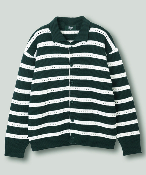 NODU（ノードユー）の「スカシストライプカラー ニットカーディガン [グリーン]（カーディガン/ボレロ・メンズ・その他・MEDIUM/LARGE）」の6枚目の写真