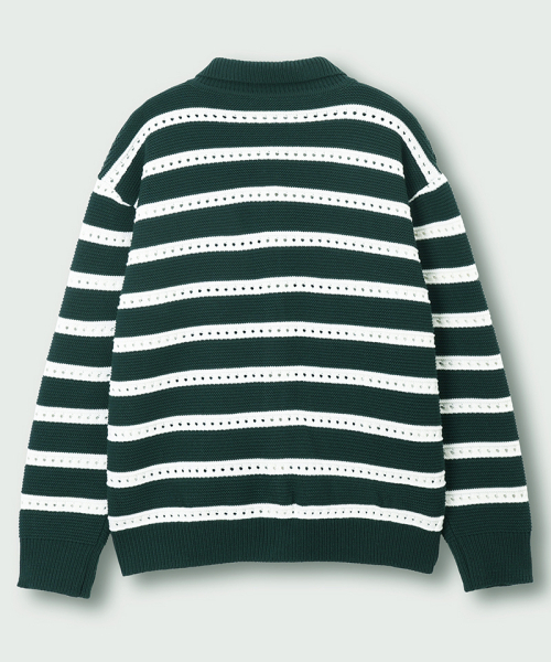 NODU（ノードユー）の「スカシストライプカラー ニットカーディガン [グリーン]（カーディガン/ボレロ・メンズ・その他・MEDIUM/LARGE）」の7枚目の写真