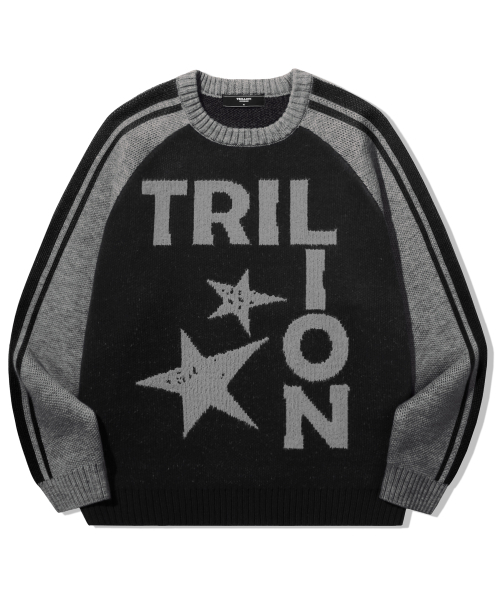 TRILLION(トリリオン)の「ウォッシャブルレグランヘアリーグラフィックトラックニット_ブラック(ニット/セーター・レディース・その他・MEDIUM/LARGE/X-LARGE)」の1枚目の写真