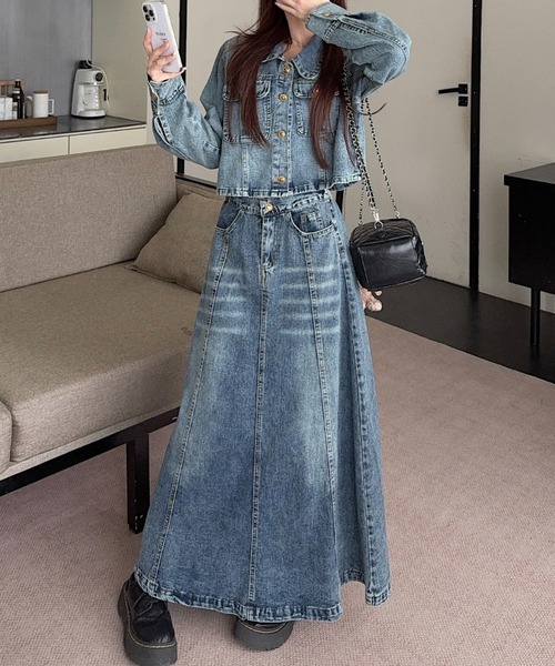 セール】襟付きシングルブレストジャケットハイウエストポケット付き