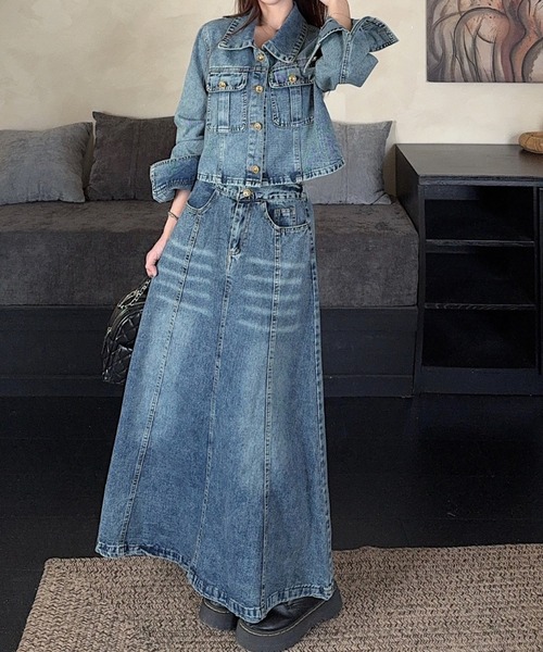 セール】襟付きシングルブレストジャケットハイウエストポケット付き