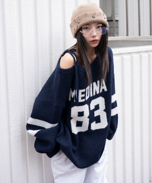 ワンショルダーフラッフィーニット セール】WEGO/フラッフィー2WAYグラフィックワンショルBIGニット