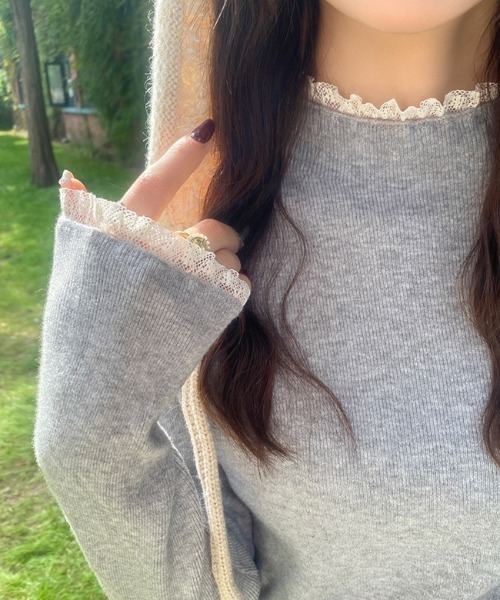 yuue' ( wear )（ユーイ）の「レースフリルドッキングハイネックリブニットトップス（ニット/セーター・レディース・ベージュ/グレー/アイボリー/ブラック・FREE）」の11枚目の写真