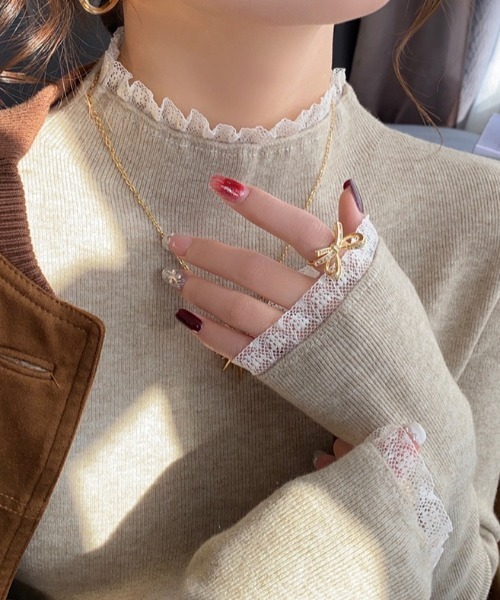 yuue' ( wear )（ユーイ）の「レースフリルドッキングハイネックリブニットトップス（ニット/セーター・レディース・ベージュ/グレー/アイボリー/ブラック・FREE）」の14枚目の写真