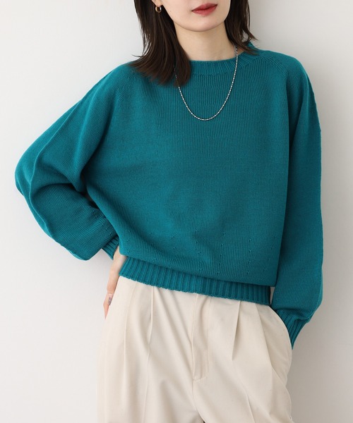 BRODIAEA(ブローディア)の「BRODIAEA ホールガーメントベーシック二ット(ニット/セーター・レディース・ベージュ/ターコイズブルー/ブラック/マスタード/グレー/チェリーレッド・40)」の5枚目の写真