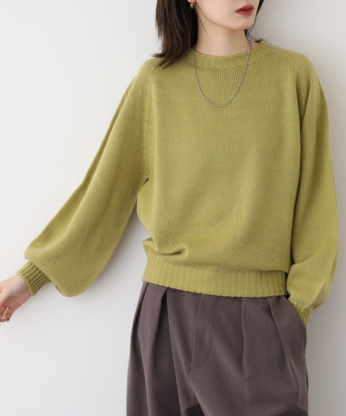 BRODIAEA(ブローディア)の「BRODIAEA ホールガーメントベーシック二ット(ニット/セーター・レディース・ベージュ/ターコイズブルー/ブラック/マスタード/グレー/チェリーレッド・40)」の6枚目の写真