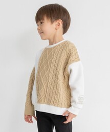 BRANSHES（ブランシェス）の「【あったか】ケーブルニット切替裏起毛トレーナー（スウェット）」