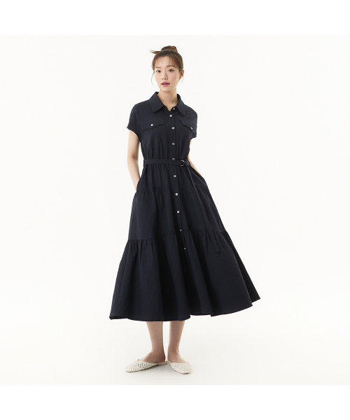 PLASTIC ISLAND(プラスティックアイランド)の「シャツ型ティアードワンピース PR2WO667(ワンピース・レディース・ネイビー・X-SMALL/MEDIUM/SMALL)」の1枚目の写真