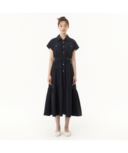 PLASTIC ISLAND(プラスティックアイランド)の「シャツ型ティアードワンピース PR2WO667(ワンピース・レディース・ネイビー・X-SMALL/MEDIUM/SMALL)」の2枚目の写真