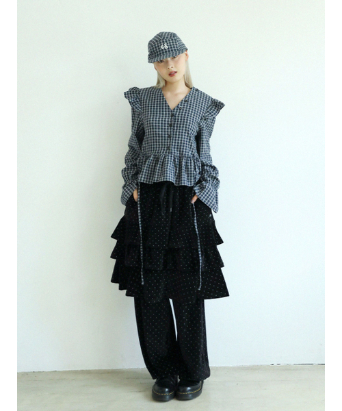 UGLY SHADOW（アグリーシャドウ）の「ボタンチェックフリルブラウス（ブルー）（シャツ/ブラウス・レディース・その他・FREE）」の3枚目の写真