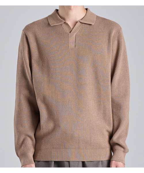 BUTTON SEOUL（ボタンソウル）の「ウールブレンドオープンカラー ニット (ベージュ)（ニット/セーター・メンズ・その他・MEDIUM/LARGE/X-LARGE）」の2枚目の写真