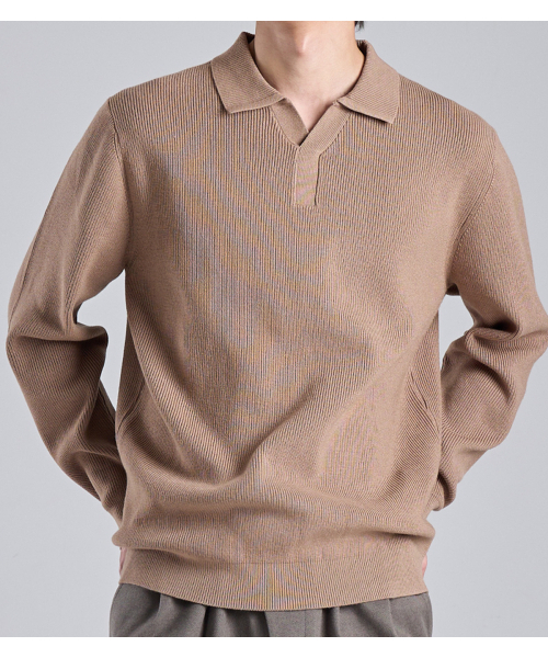 BUTTON SEOUL（ボタンソウル）の「ウールブレンドオープンカラー ニット (ベージュ)（ニット/セーター・メンズ・その他・MEDIUM/LARGE/X-LARGE）」の3枚目の写真