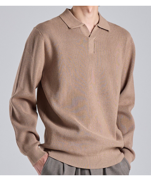 BUTTON SEOUL（ボタンソウル）の「ウールブレンドオープンカラー ニット (ベージュ)（ニット/セーター・メンズ・その他・MEDIUM/LARGE/X-LARGE）」の4枚目の写真