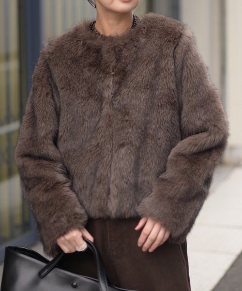 Marient（マリエント）の「ミックスフェイクファーJK（その他アウター・レディース・ブラウン/ベージュ・FREE）」の3枚目の写真