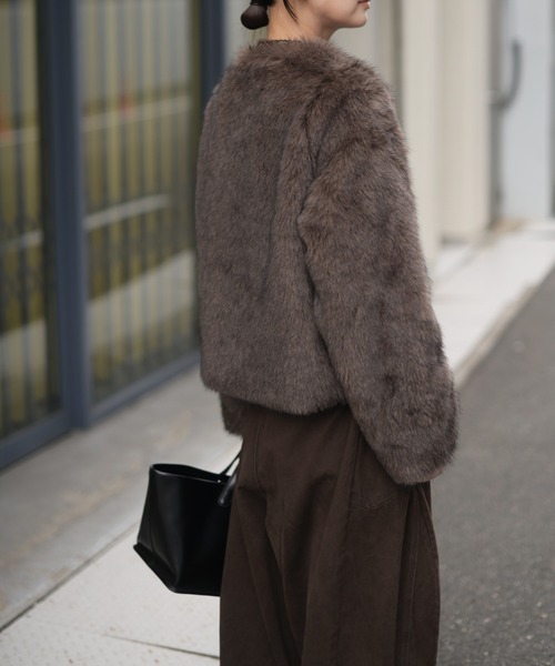 Marient（マリエント）の「ミックスフェイクファーJK（その他アウター・レディース・ブラウン/ベージュ・FREE）」の4枚目の写真