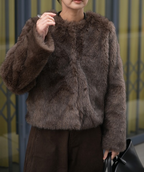 Marient（マリエント）の「ミックスフェイクファーJK（その他アウター・レディース・ブラウン/ベージュ・FREE）」の6枚目の写真