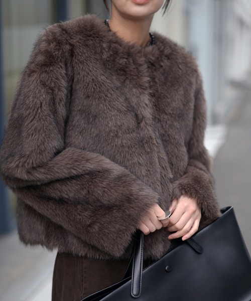 Marient（マリエント）の「ミックスフェイクファーJK（その他アウター・レディース・ブラウン/ベージュ・FREE）」の7枚目の写真