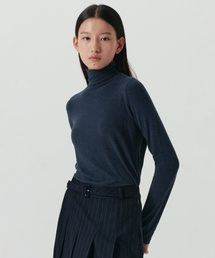 Basic Wool Jersey Half-Neck Top - Dusty Navy