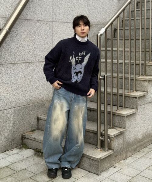 NOUN(ノウン)の「wide curved denim pants (painting blue)(デニムパンツ・メンズ・その他・1/2/0)」の7枚目の写真